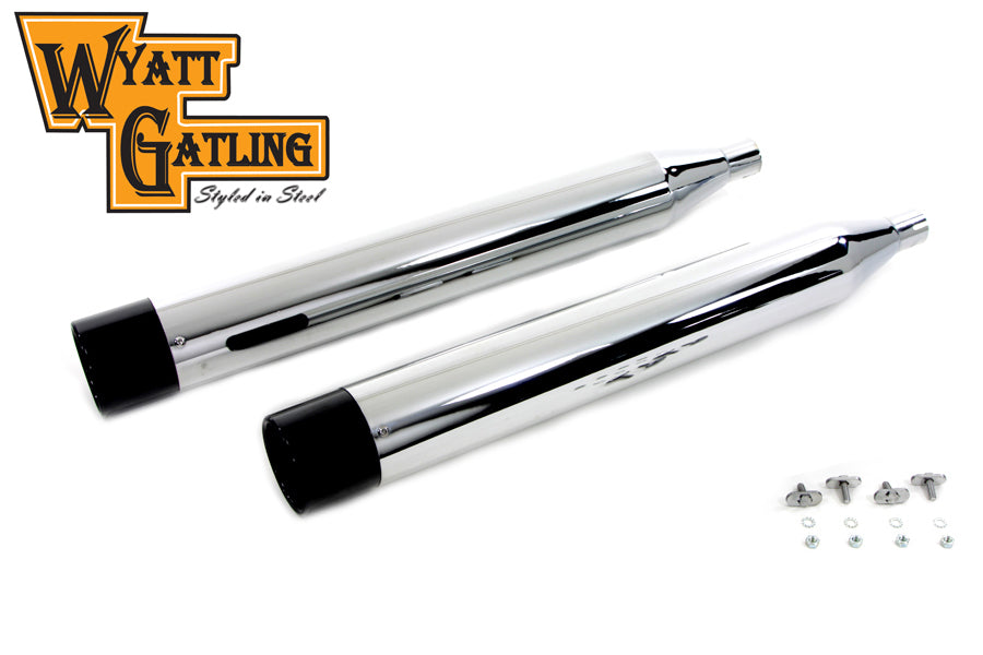 Wyatt Gatling Chrome Muffler Set with Black Gun Barrel Ends