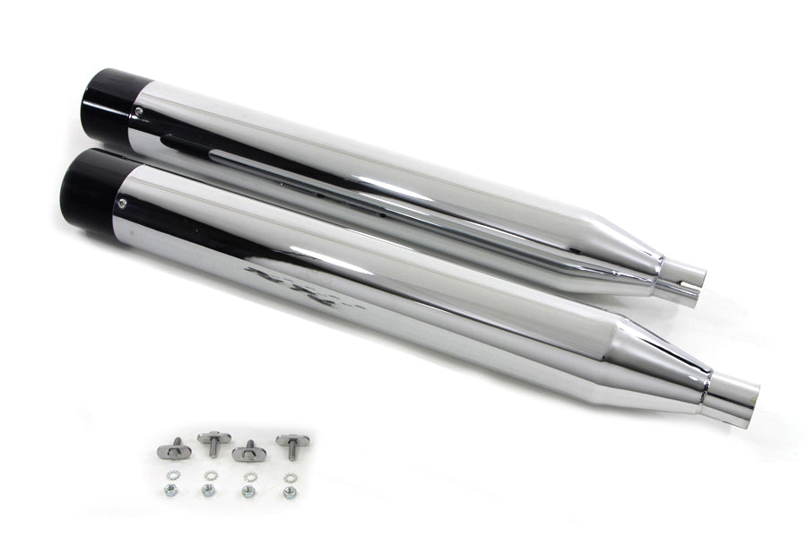 Wyatt Gatling Chrome Muffler Set with Black Gun Barrel Ends