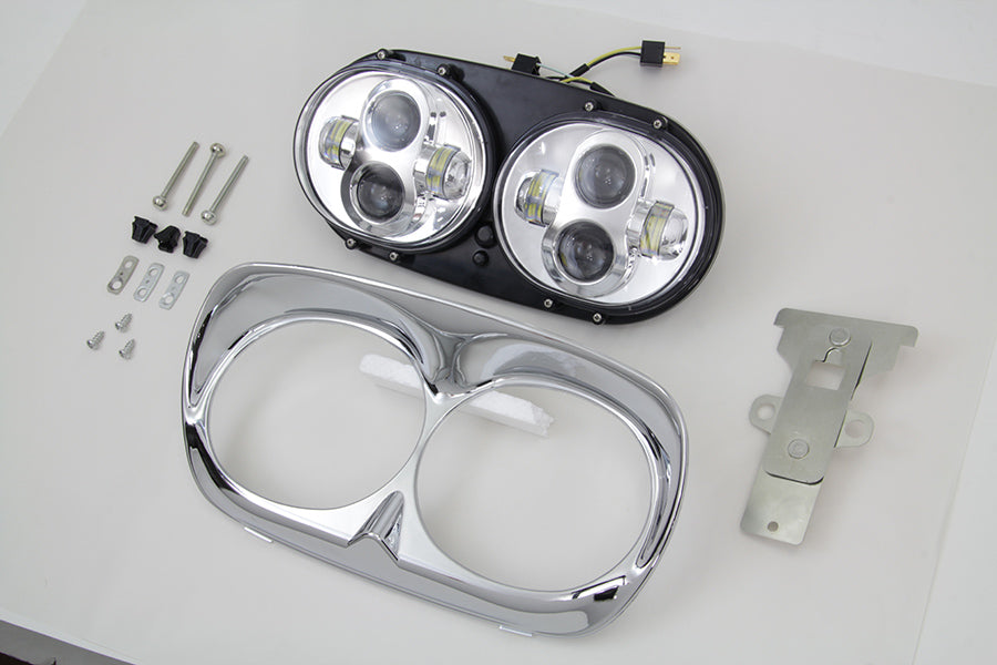 Chrome Dual LED Headlamp Unit