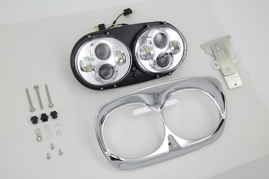 Chrome Dual LED Headlamp Unit